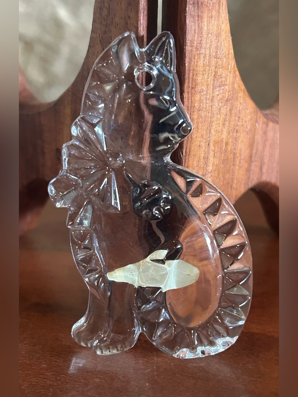 Vintage Gorham Lead Crystal Holiday Cat Ornament